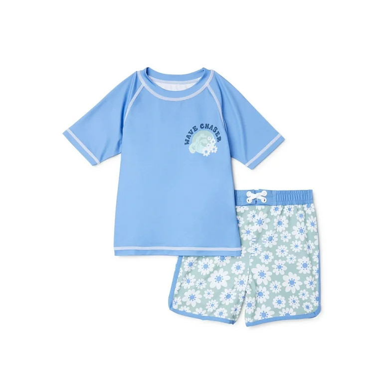 Wonder Nation Toddler Boy Short Sleeve Rashguard Swim Set, Sizes 12M-5T | Walmart (US)