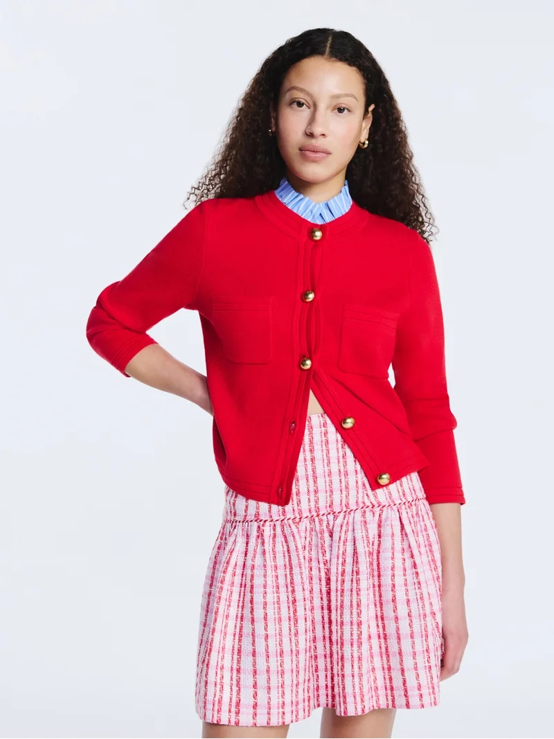 Free Assembly Women's Ruffle Neck Cardigan Sweater, Midweight, Sizes XS-XXL | Walmart (US)