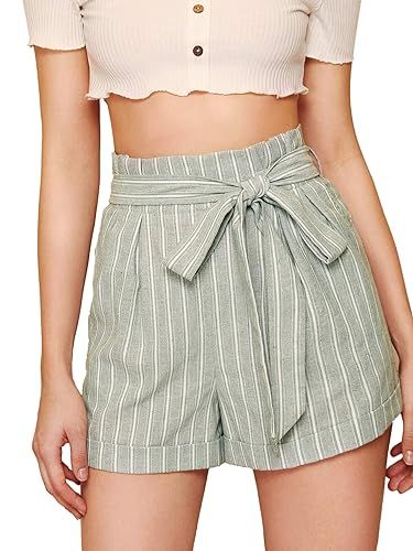 SweatyRocks Women's Casual Elastic Waist Striped Summer Beach Shorts with Pockets | Amazon (US)