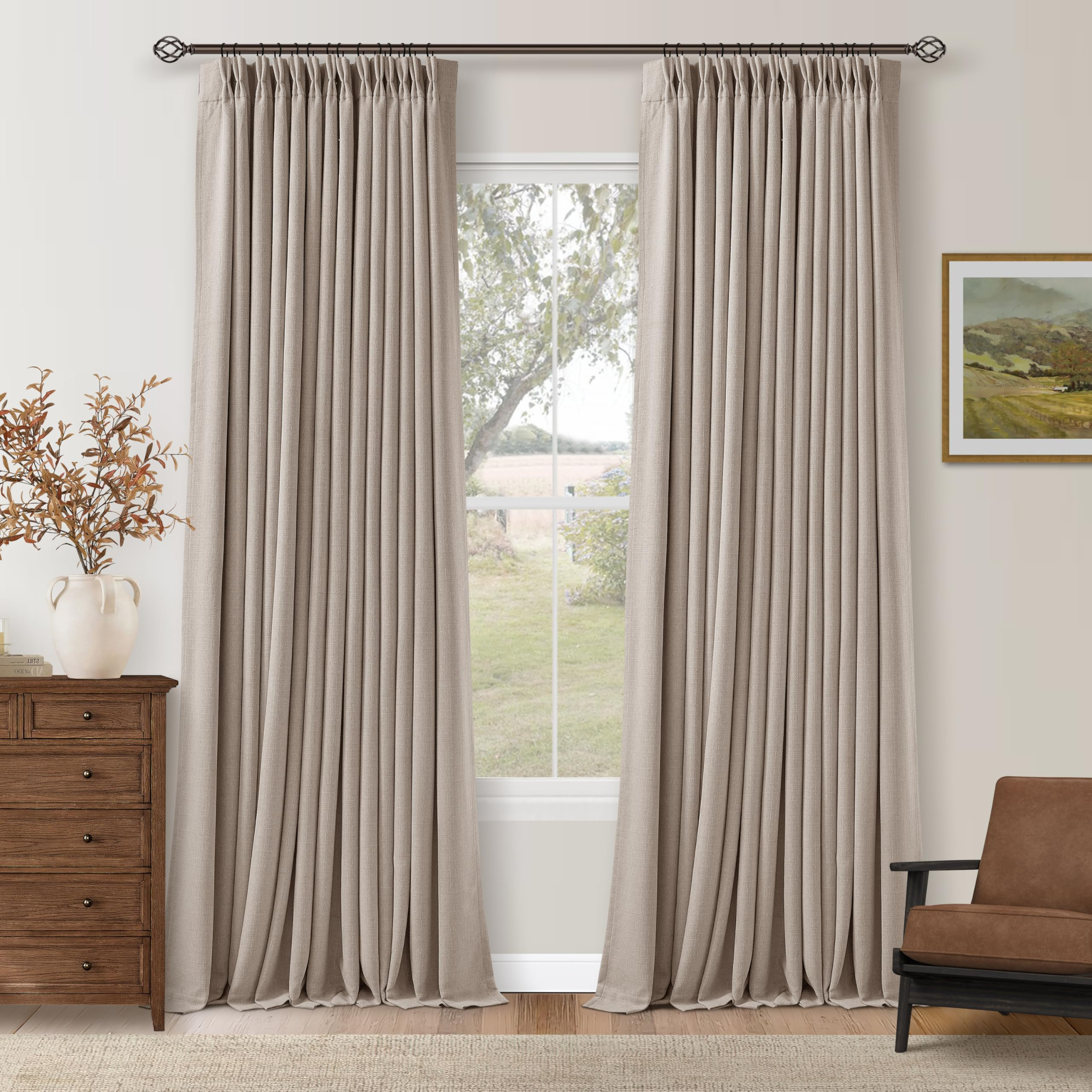 Burlywood Birch 94 Inch Long Blackout Curtains Thick Linen Pinch Pleated Curtains 2 Panels for Bedroom Living Room Darkening Light Blocking Energy Saving Pinch Pleat Back Tab 94 Inch Window Drapes | Amazon (US)