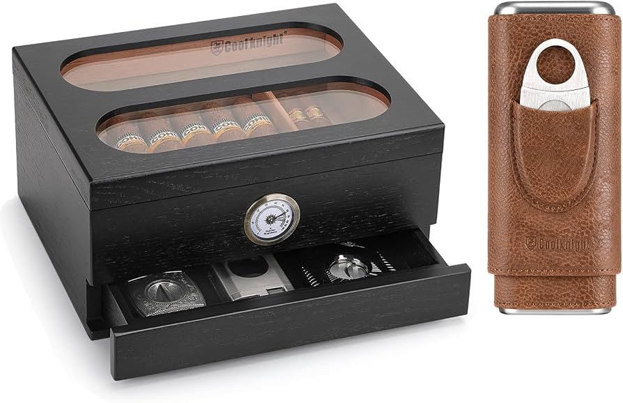 COOL KNIGHT Cigar Humidor and Cigar Case, Desktop Humidor That can Hold 20-35 Cigars, Cigar Trave... | Amazon (US)