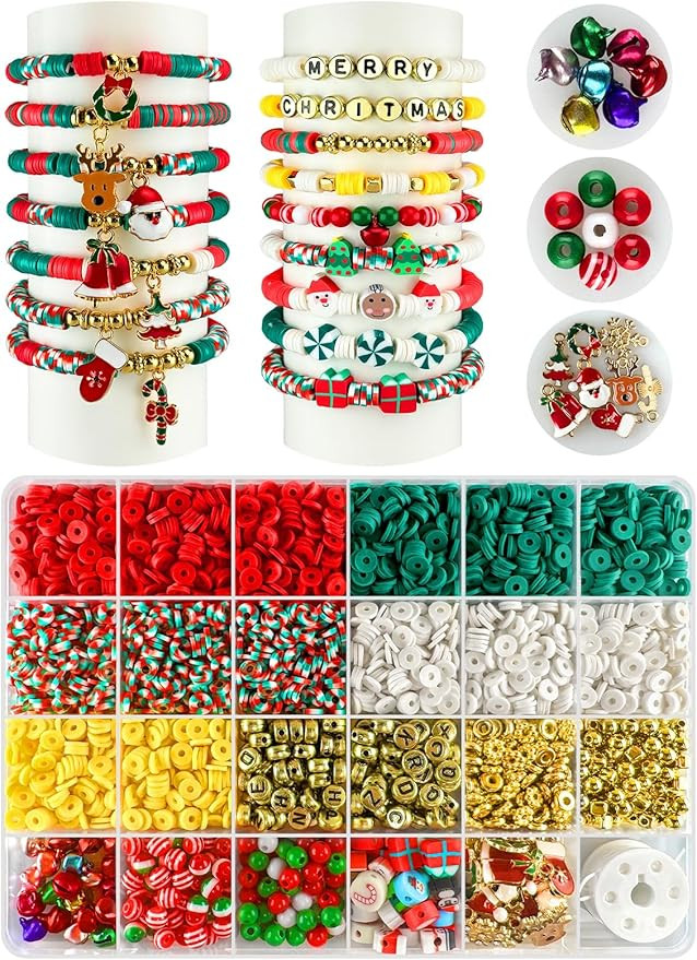 ClaBead 3200 pcs Christmas Beads for Bracelet Jewelry Making Kit, Christmas Decorations Charms Br... | Amazon (US)