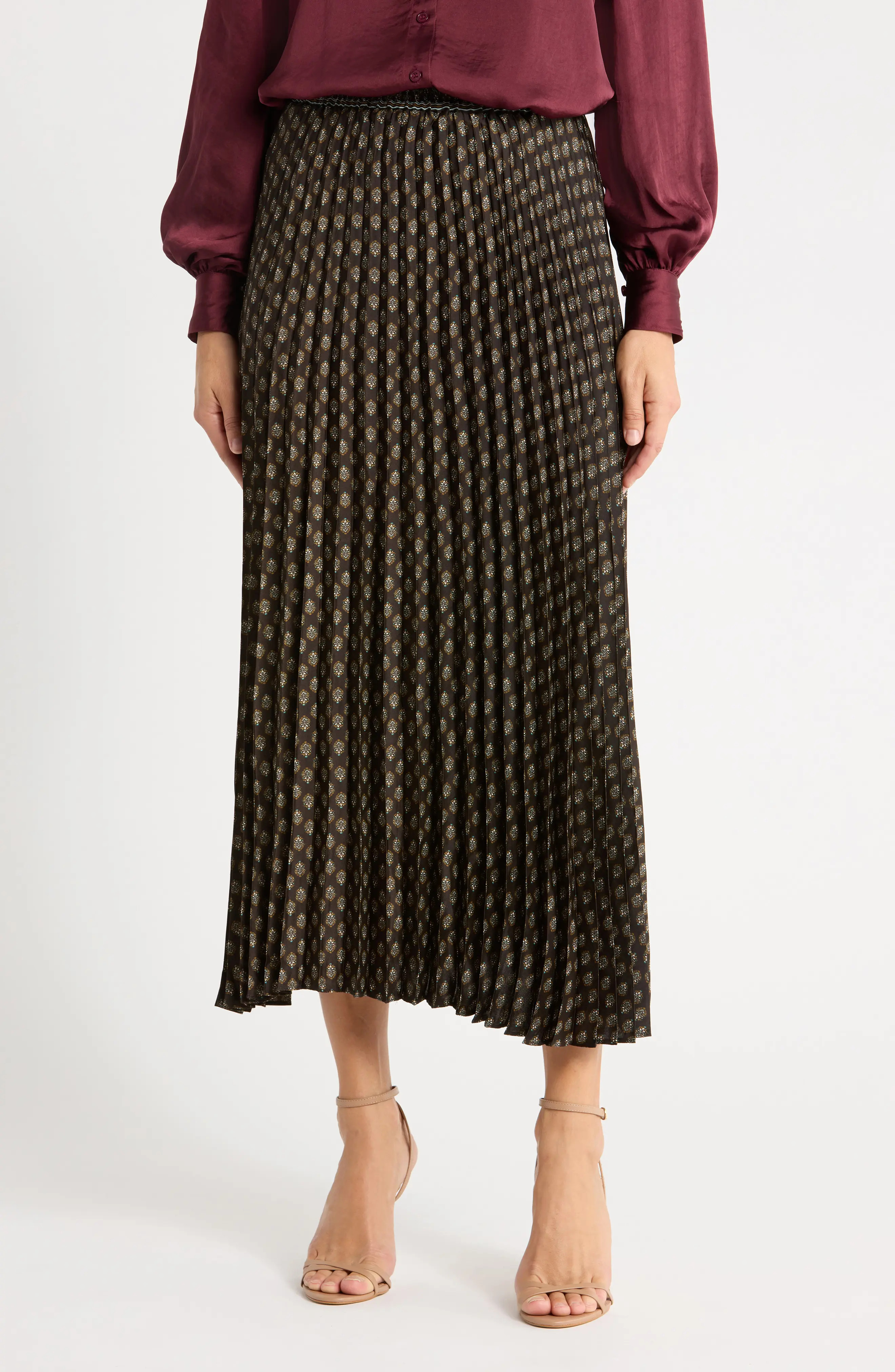MAX STUDIO Pleated Maxi Skirt in Chocolate Mousse at Nordstrom Rack, Size Small | Nordstrom Rack