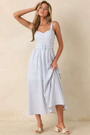 Already Thinking About It Blue Stripe Belted Bustier Midi Dress | Red Dress