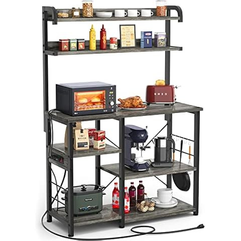 Bakers Rack with Power Outlet, LIDTOP 5-Tier Microwave Stand with Storage, Coffee Bar Table Coffe... | Amazon (US)