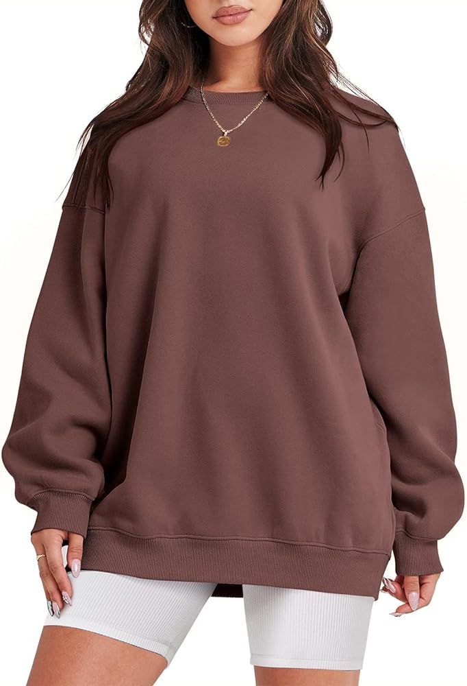 Caracilia Womens Oversized Sweatshirt Crewneck Loose fit Long Sleeve Fleece Pullover 2023 Fall Ca... | Amazon (US)
