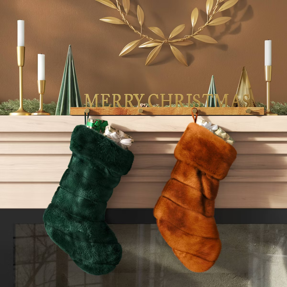 Christmas Channeled Faux Fur Stocking Dark Green - Threshold™ | Target