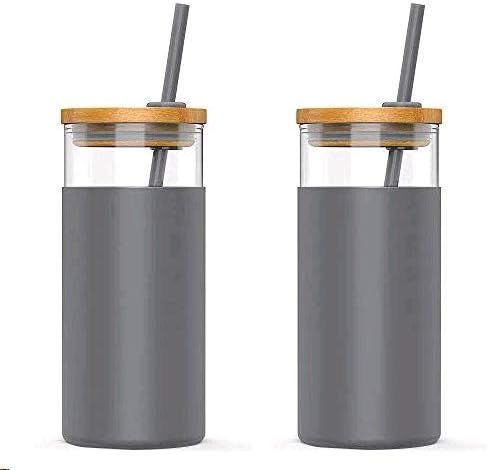 Tronco 20oz Glass Tumbler Straw Silicone Protective Sleeve Bamboo Lid - BPA Free (Charcoal Grey/ ... | Amazon (US)