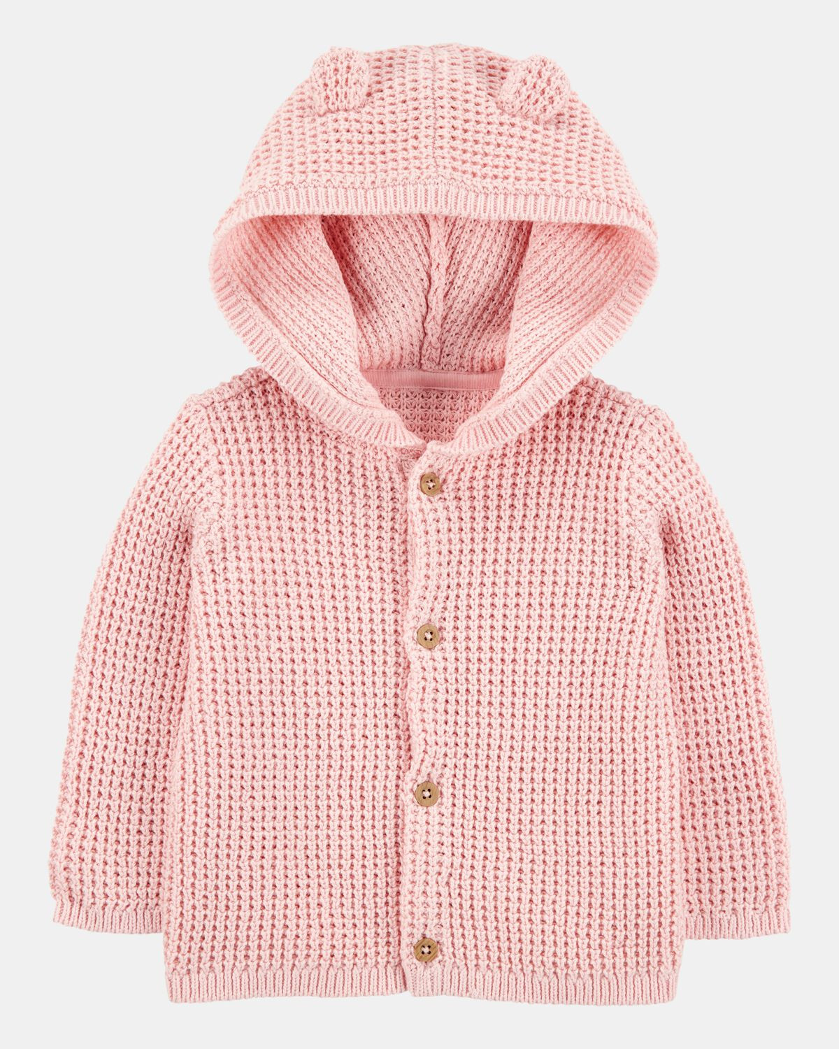 Baby Hooded Waffle Knit Cardigan - Pink | Carter's Inc