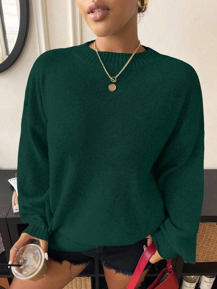 Elenzga Plus Size Women's Casual Loose Fit Crew Neck Long Sleeve Dropped Shoulder Pullover Sweate... | SHEIN