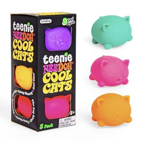 Schylling NeeDoh Teenie Cool Cat - Sensory Squeeze Toy - Contains 3 Mini Groovy Globs - 1.5" Wide - Color May Vary (Pack of 1) | Amazon (US)