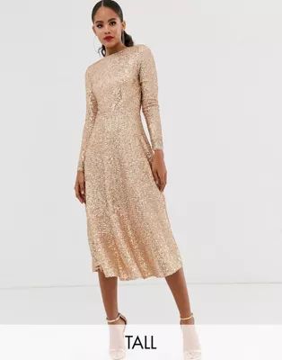 TFNC Tall A-line sequin midi dress in rose gold | ASOS EE