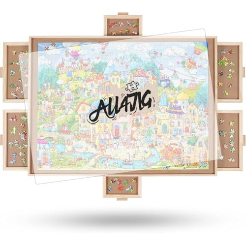 ALL4JIG 1500 Pieces Rotating Puzzle Board with 6 Drawers and Cover,25"x34"Portable Wooden Jigsaw Puzzle Table for Adults,Lazy Susan Spinning Puzzle Boards Birthday Gift for mom | Amazon (US)