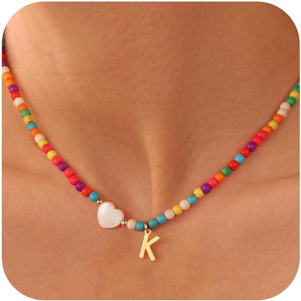 Ursteel Colorful Initial Cute Necklaces for Girls - Trendy Beaded Choker Necklace for Women Teen ... | Amazon (US)