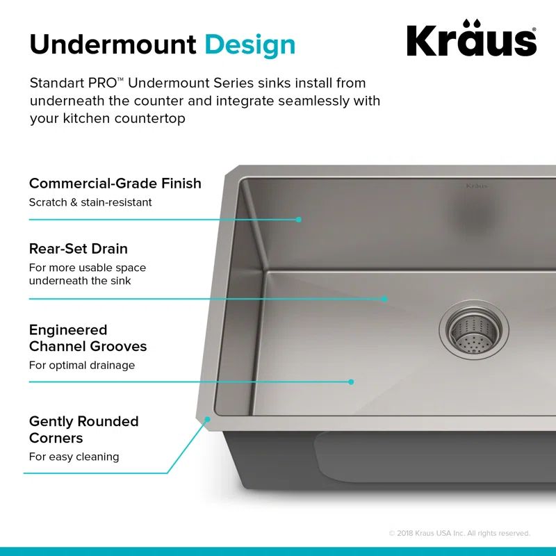 KHU100-30 30" L x 18" W Undermount Kitchen Sink with Basket Strainer | Wayfair North America
