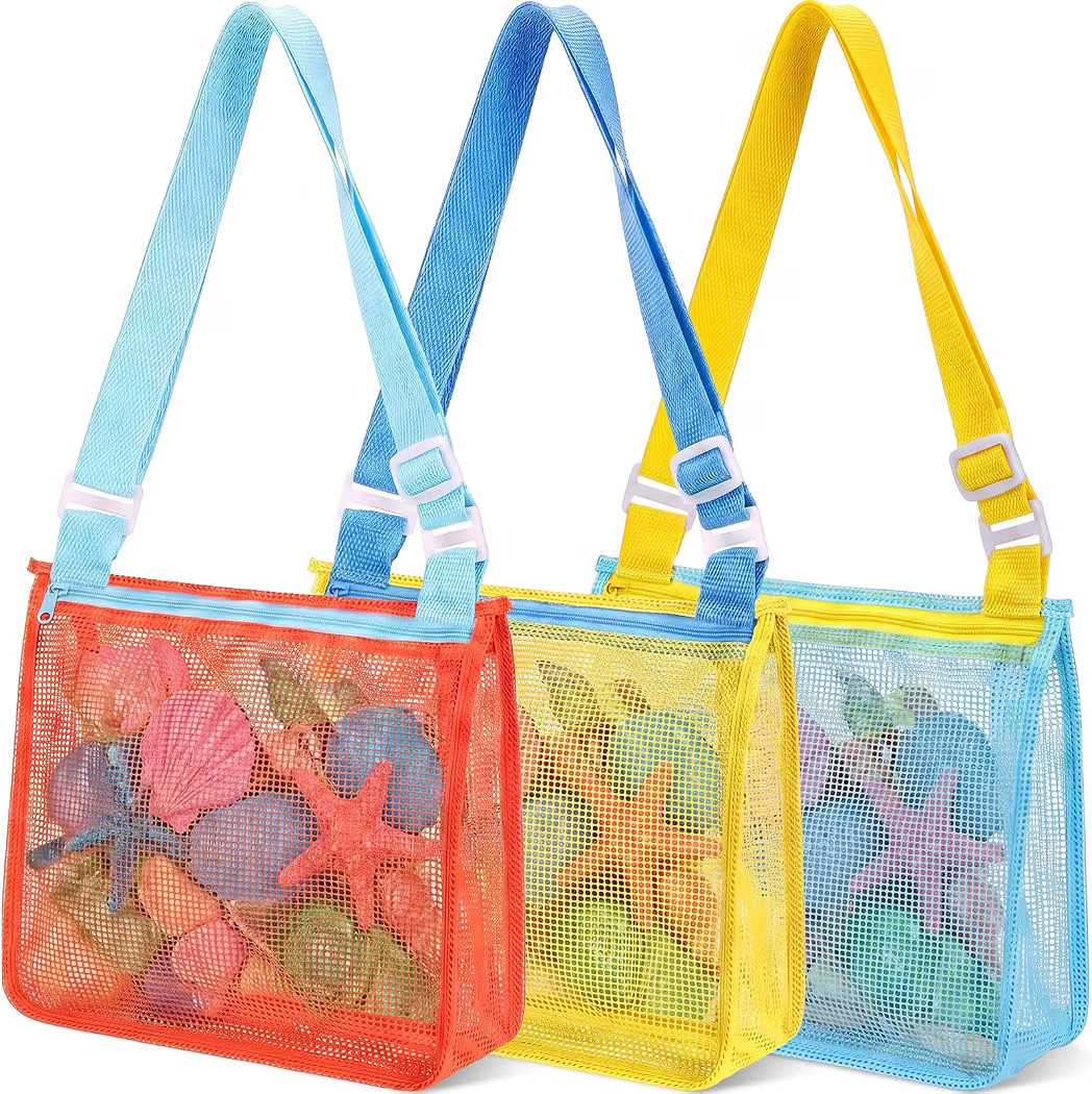 Frienda 3 Pcs Mesh Beach Bag for Shells, Sand Toy Tote,Colors G | Amazon (US)
