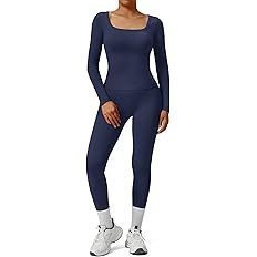 SUUKSESS Women 2 Piece Workout Sets High Waisted Seamless Leggings Active Long Sleeve Tops | Amazon (US)