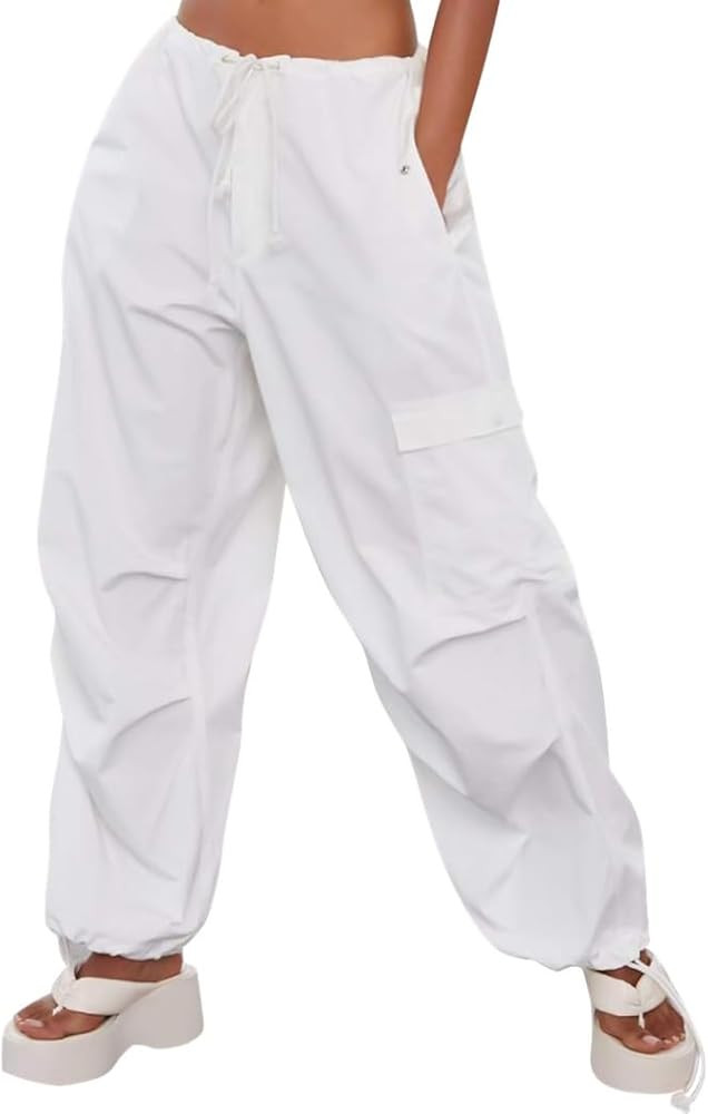 Women\u2019S High Waist Wide Leg Cargo Pants, Y2K Drawstring Baggy Trousers, Casual Streetwear Lo... | Amazon (US)