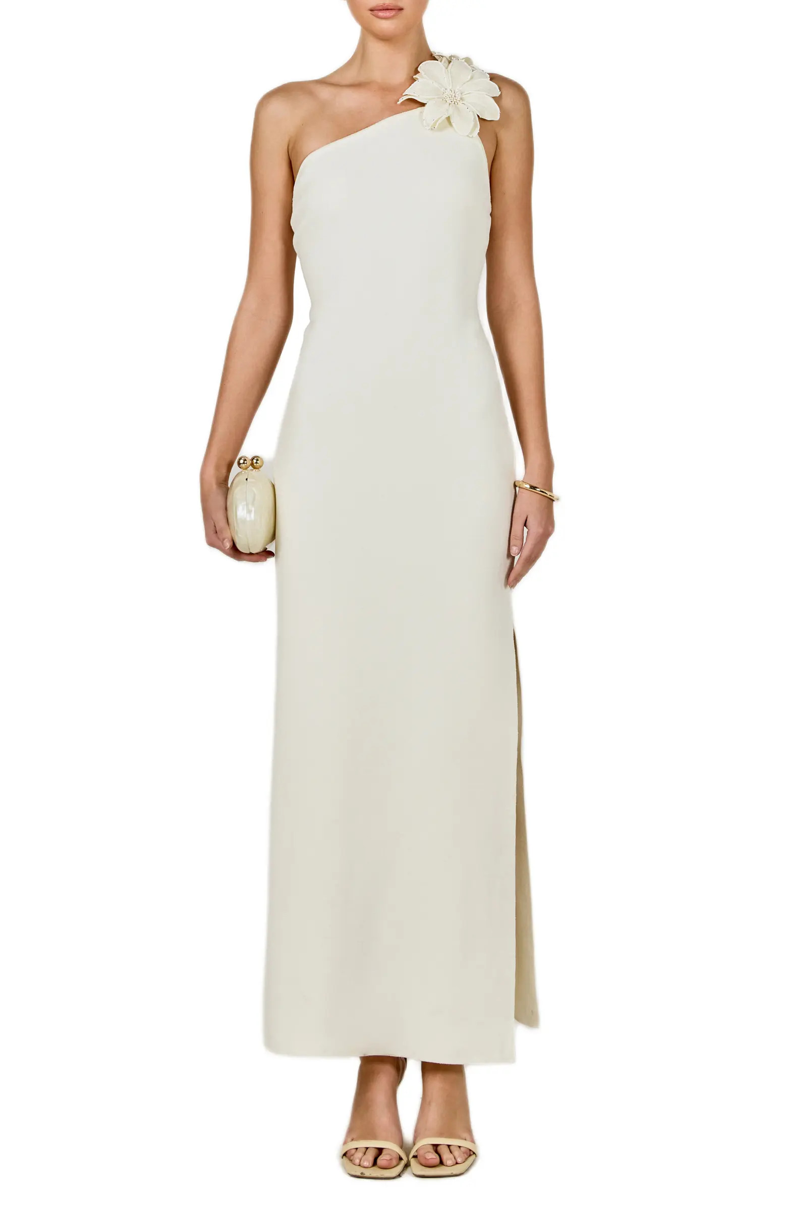 Flower One-Shoulder Knit Maxi Dress | Nordstrom