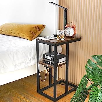Yoobure C Shaped End Table with Charging Station, Small Side Tables for Living Room, Bedroom, Sof... | Amazon (US)