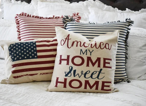 Patriotic pillow cover, Americana pillow cover, Memorial Day, Fourth of July, Summer pillow, USA ... | Etsy (US)