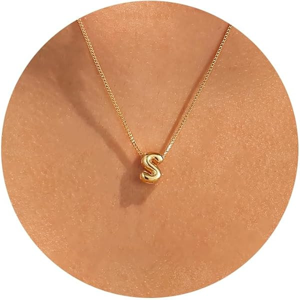 Bubble Letter Necklaces for Women, 14K Gold Plated Letter Necklace, Dainty Gold Initial Necklaces... | Amazon (US)