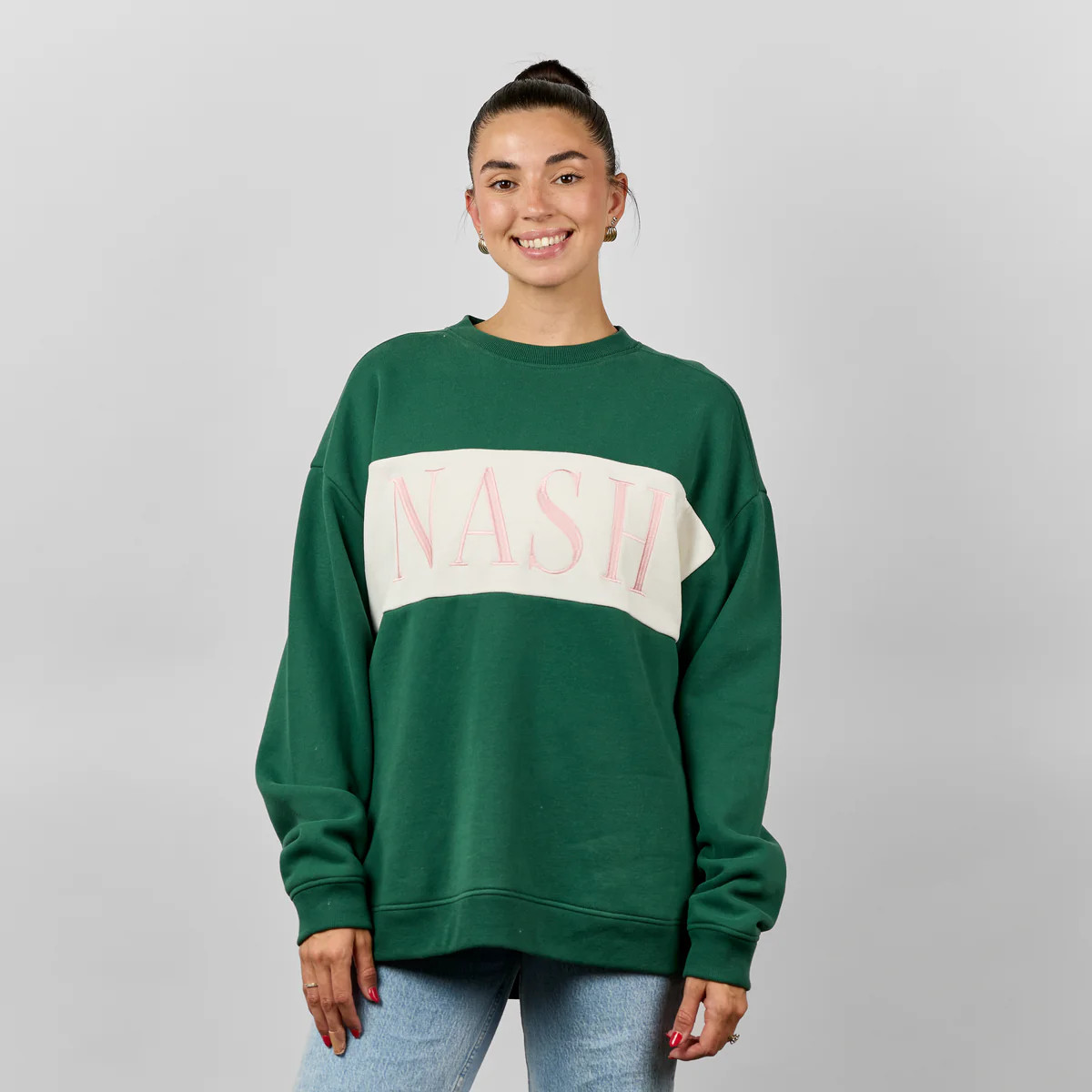 Nash Color Block Crewneck [Pine/Cream] | The NASH Collection