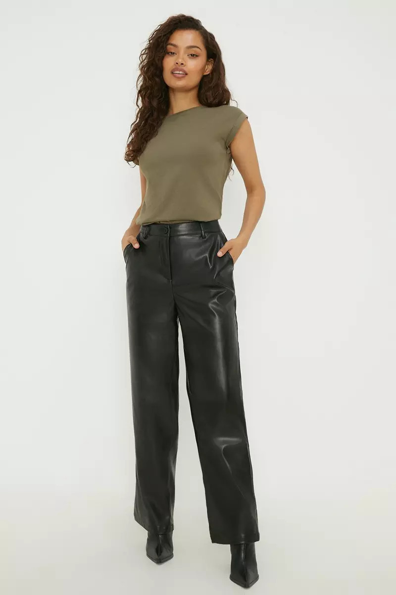 Petite Faux Leather Straight Leg Trouser | Debenhams UK