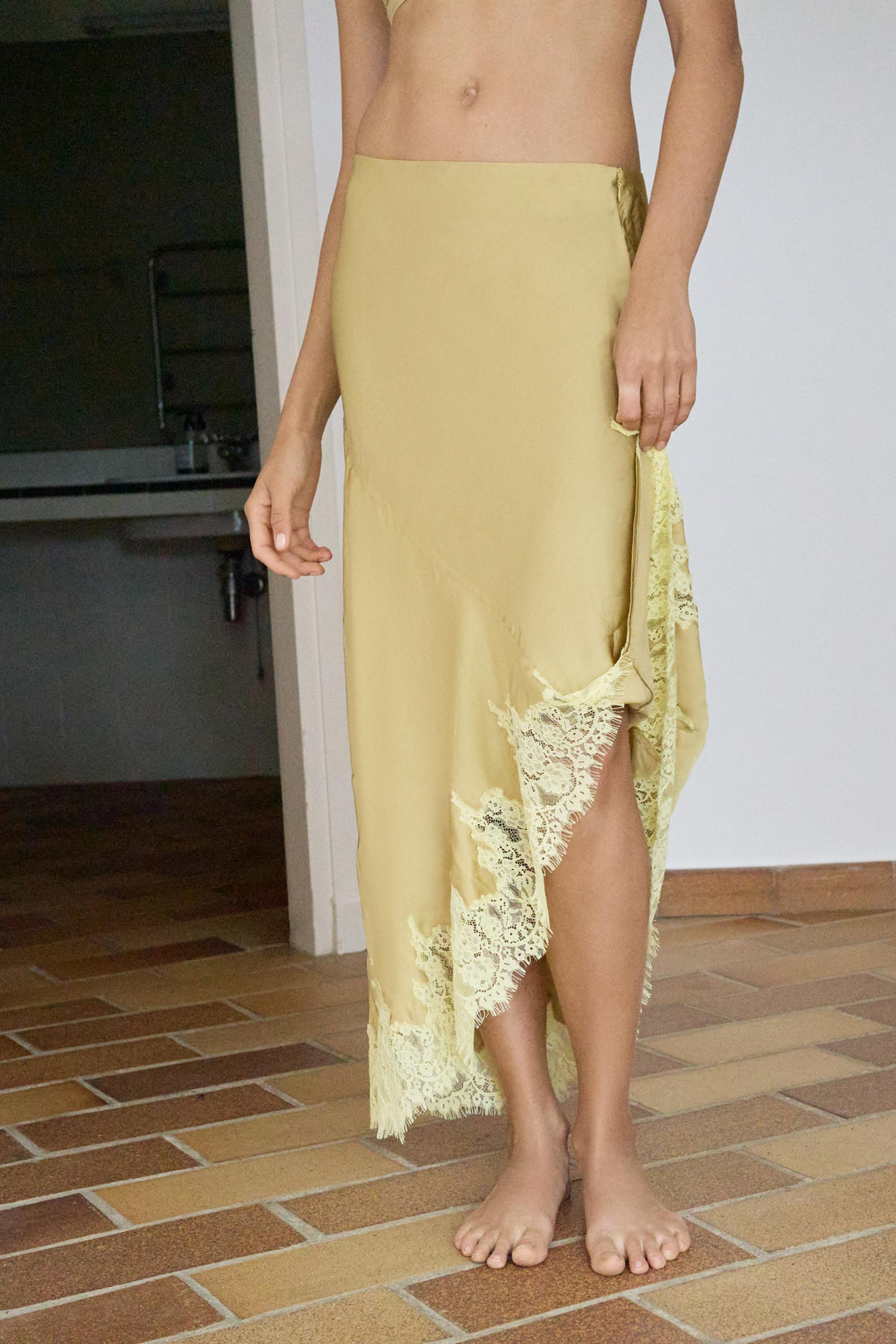 ASYMMETRIC SATIN LACE SKIRT | Zara AU