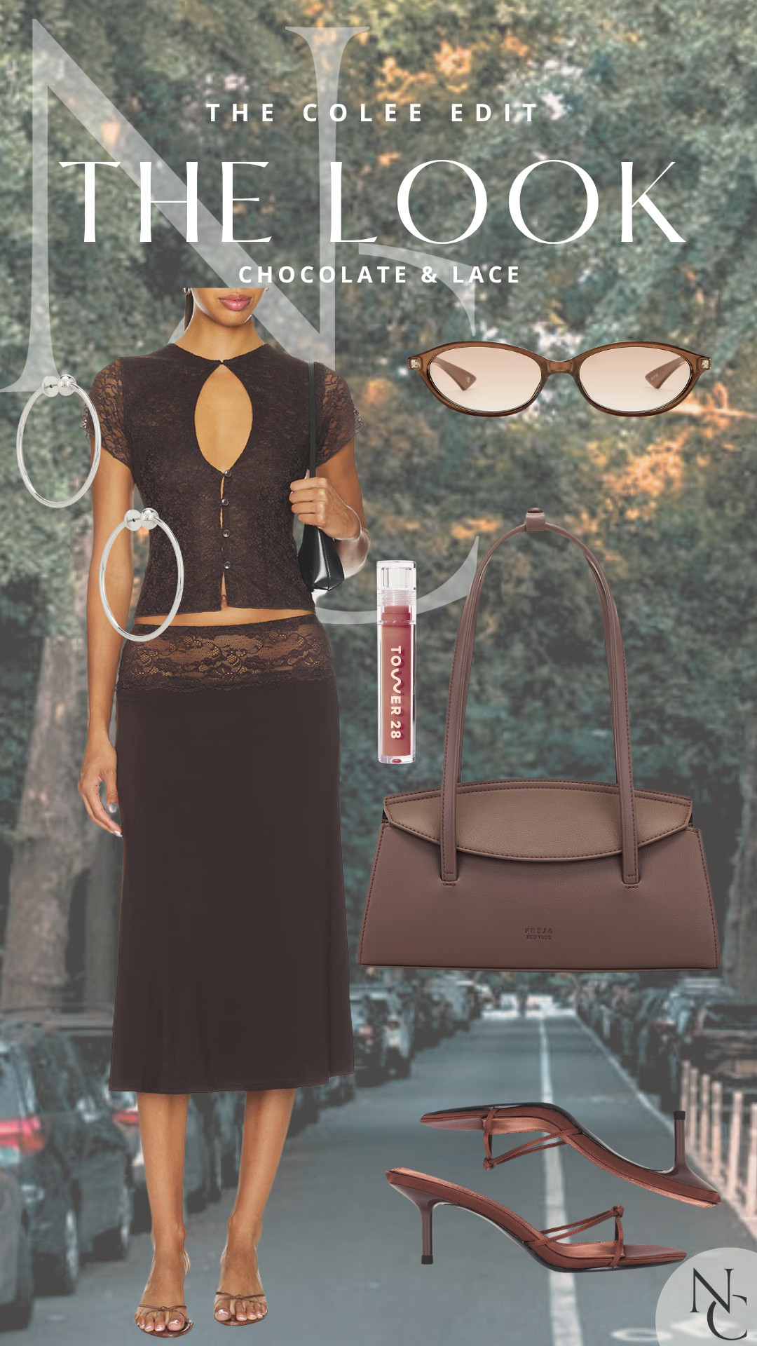 Chocolate brown + lace = consider me officially obsessed. 🤎

A sheer lace top paired with a sleek midi skirt feels romantic without being overly sweet. Add a structured chocolate bag, barely-there heels, silver jewelry + tonal sunnies and this is exactly how I want to do feminine dressing for fall.

Shop the entire Chocolate & Lace look right here.

#ChocolateBrown #LaceStyle #FallFashion #TheColeeEdit #LTKStyle 

 #LTKdayinmylife #LTKgrwm #LTKootd
