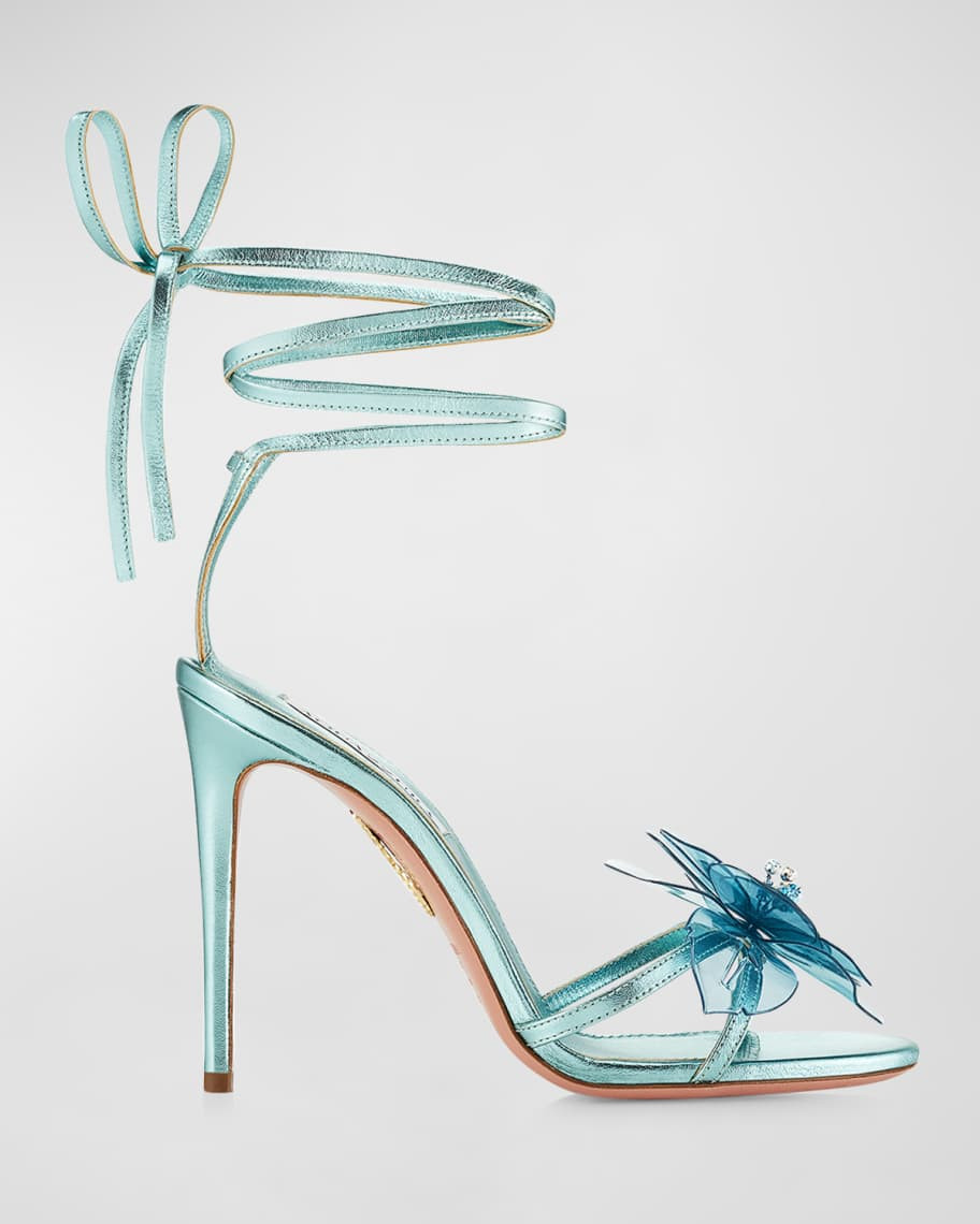 Zsa Zsa Metallic Flower Ankle-Wrap Sandals | Neiman Marcus