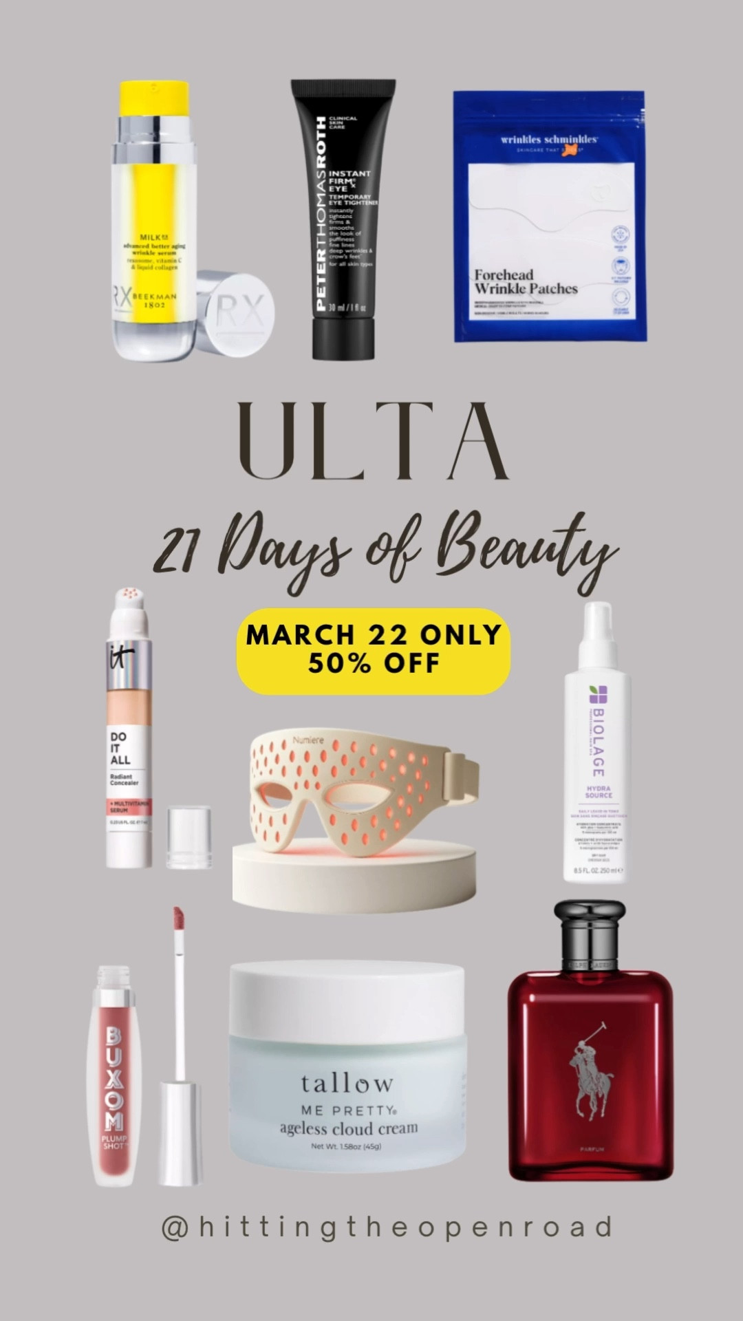 @ULTA Beauty 21 Days of Beauty  50% off sale for March 22!
#ultasale #21daysofbeauty #makeup #skincare

#LTKSaleAlert #LTKBeauty #LTKselfcare