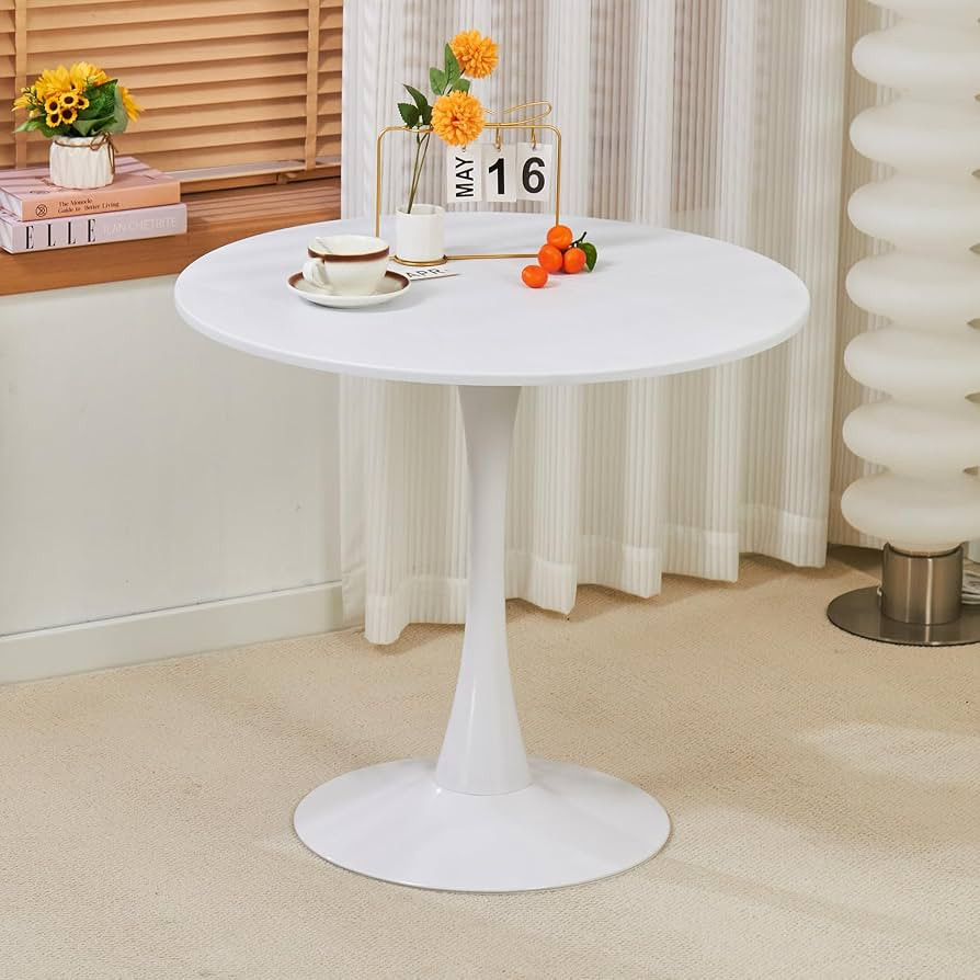 White Round Dining Table,31.5 Inches Modern Tulip Kitchen Table Thickened Tabletop & Sturdy Metal... | Amazon (US)