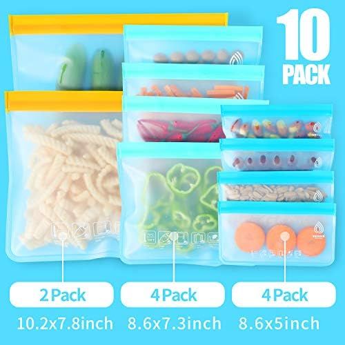 VEHHE 10 Pack Reusable Storage Bags, 2 Reusable Food Freezer Bags + 4 Reusable Sandwich Bags Washabl | Amazon (US)