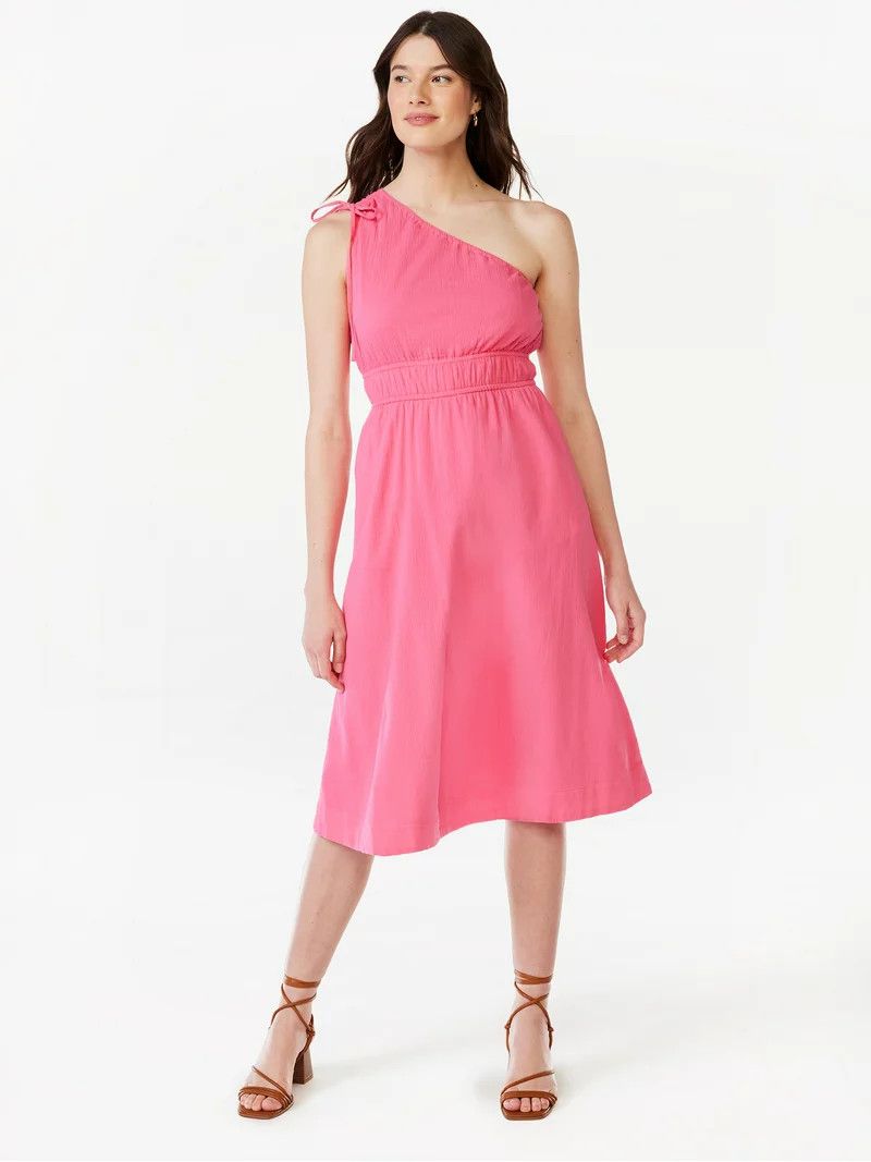 Free Assembly Women's Sleeveless One Shoulder Midi Dress with Elastic Waist, Sizes XS-XXL #LTKcurves | Walmart (US)