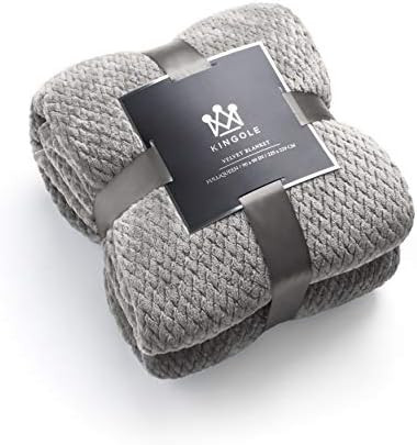 Kingole Flannel Fleece Luxury Throw Blanket, Grey Twin Size Jacquard Weave Pattern Cozy Couch/Bed Su | Amazon (US)