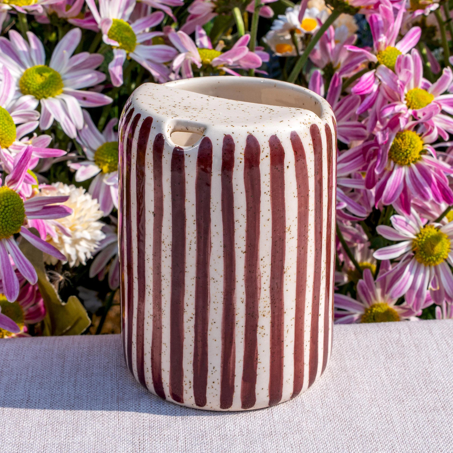 Handmade Striped Ceramic Travel Mug Half Lid, Ceramic To Go Mug, Pottery Coffee Tumbler, Mother's... | Etsy (US)