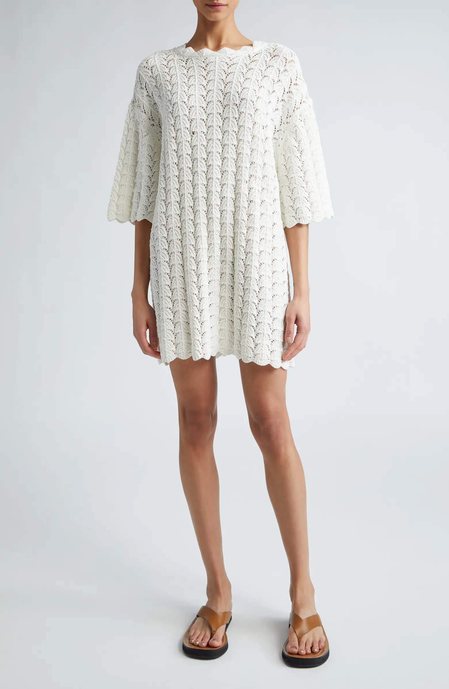Loulou Studio Doni Short Sleeve Open Stitch Cotton Sweater Dress | Nordstrom | Nordstrom