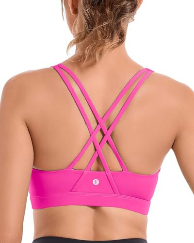 RUNNING GIRL Sports Bras for Women,Criss-Cross Back Padded Strappy Sports Bras Medium Support Workout Bra Push up(WX3019 Hot Pink M) | Amazon (US)
