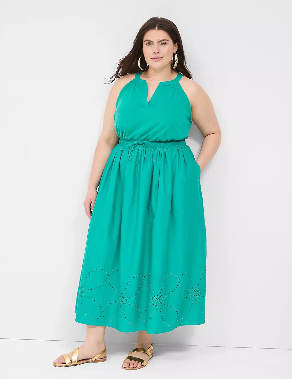 Eyelet-Detail Split-Neck Midi Dress | LaneBryant | Lane Bryant (US)