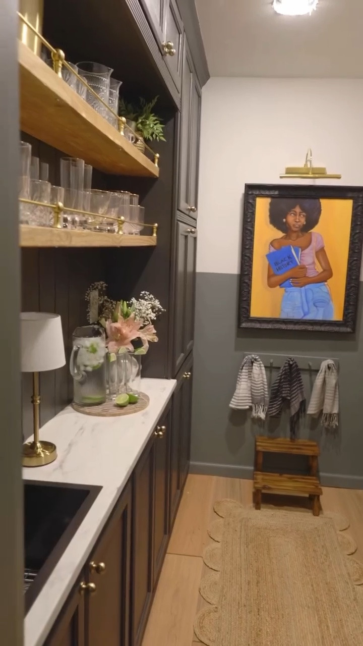 The way I transformed this one cold space into 2 livable, usable spaces still has me shocked. I think this space was imagined to be one larger bathroom, but I knew that it needed more and the butler’s pantry was the perfect addition! Still recovering from the labor or this bathroom though 😂😂