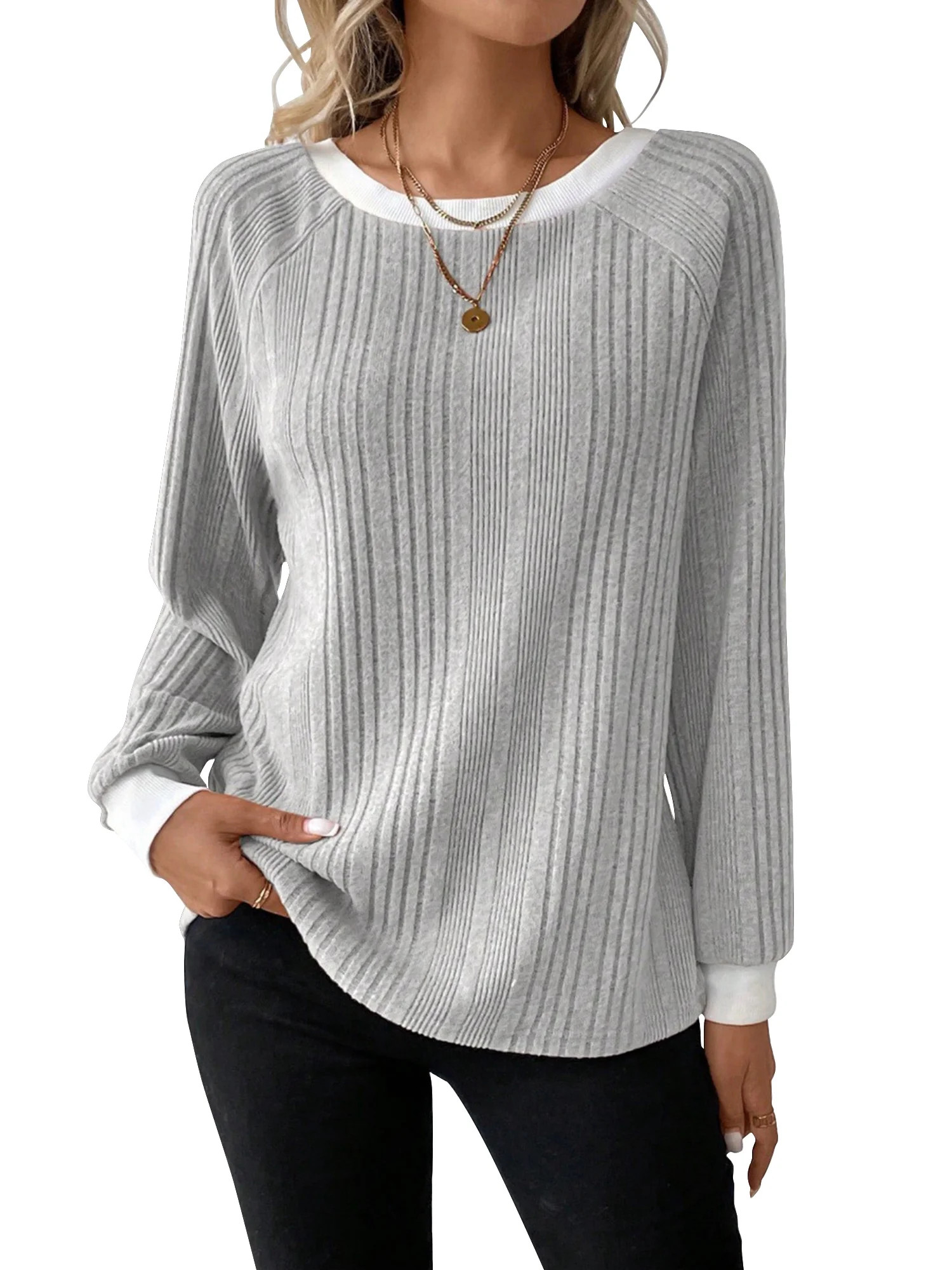 SHIBEVER Long Sleeve Shirts for Women Autumn Shirts for Women Tunic Womens Tops Lightweight Trendy Women Fall Tops Winter Clothes Grey L | Walmart (US)