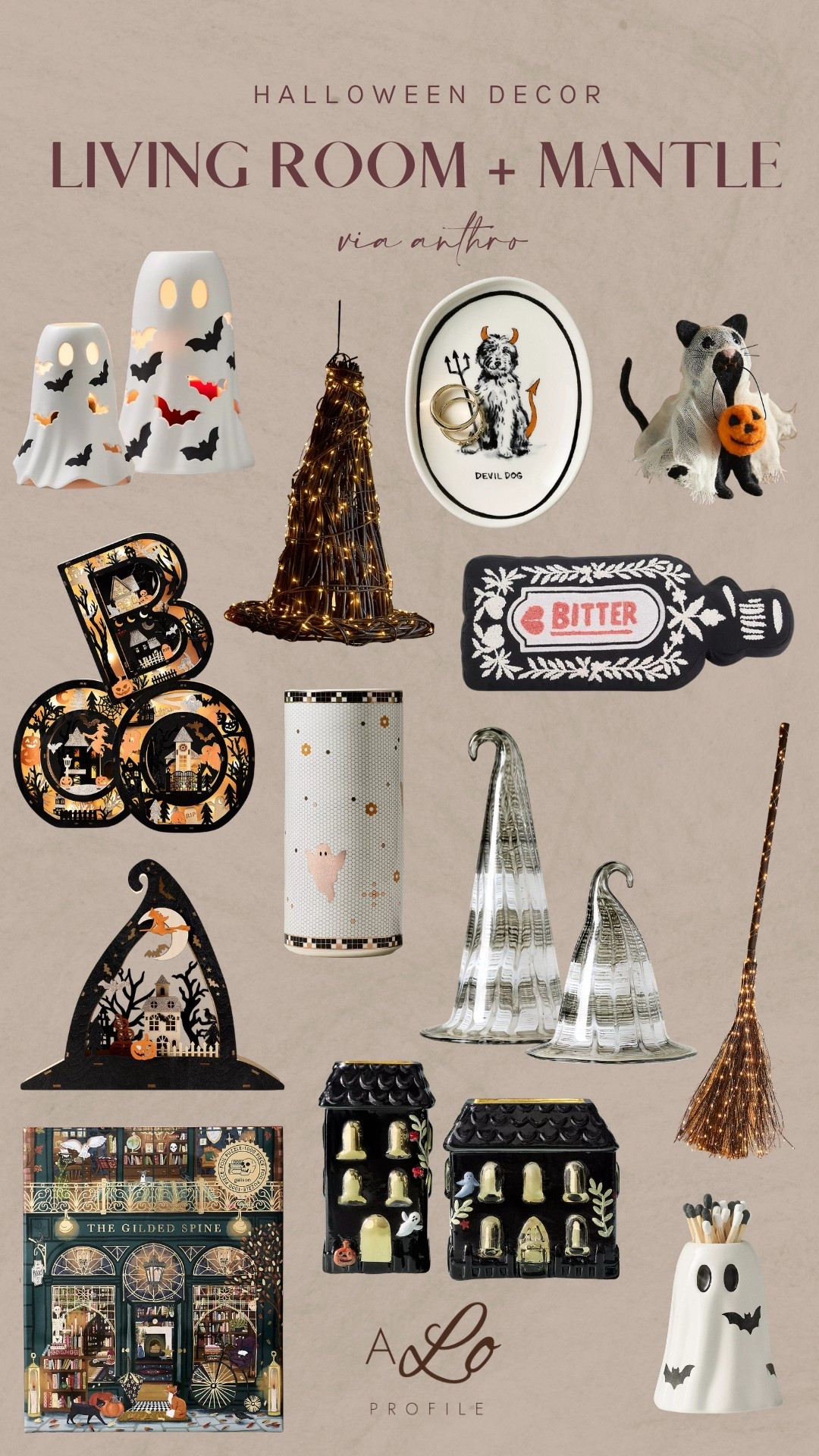 Halloween Decor: Living Room + Mantle // Anthro, Anthropologie decor, home decor, Halloween, Halloween decor, fall decor, fall home decor, fall decorations, Halloween decorations