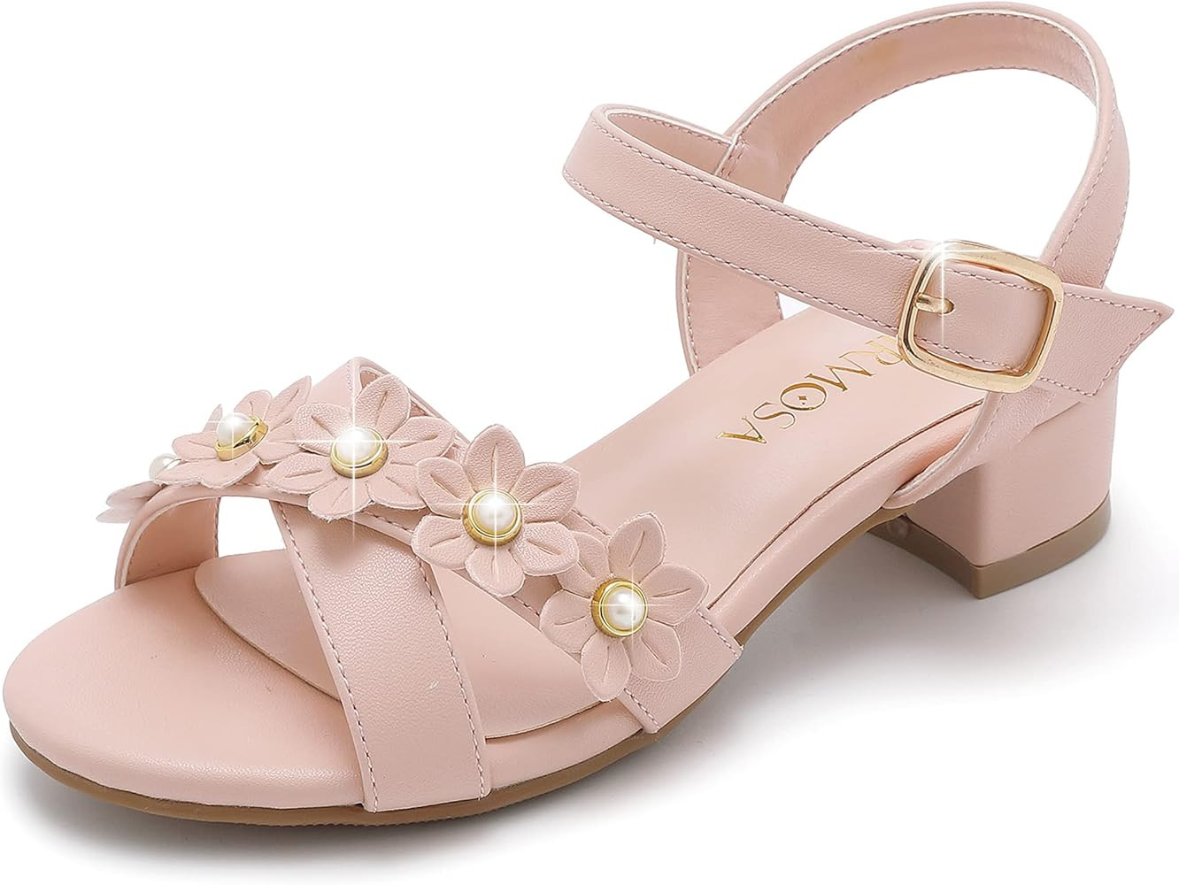 LAURMOSA Girls Sandals Kids Heels Open Toe Ankle Strap Dress Shoes Flower Wedding Party for Toddl... | Amazon (US)