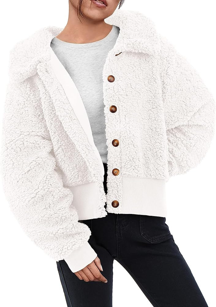 BTFBM Women's Button Down Sherpa Shacket Jacket Long Sleeve Faux Fur Warm Fall Winter Outwear Fuz... | Amazon (US)
