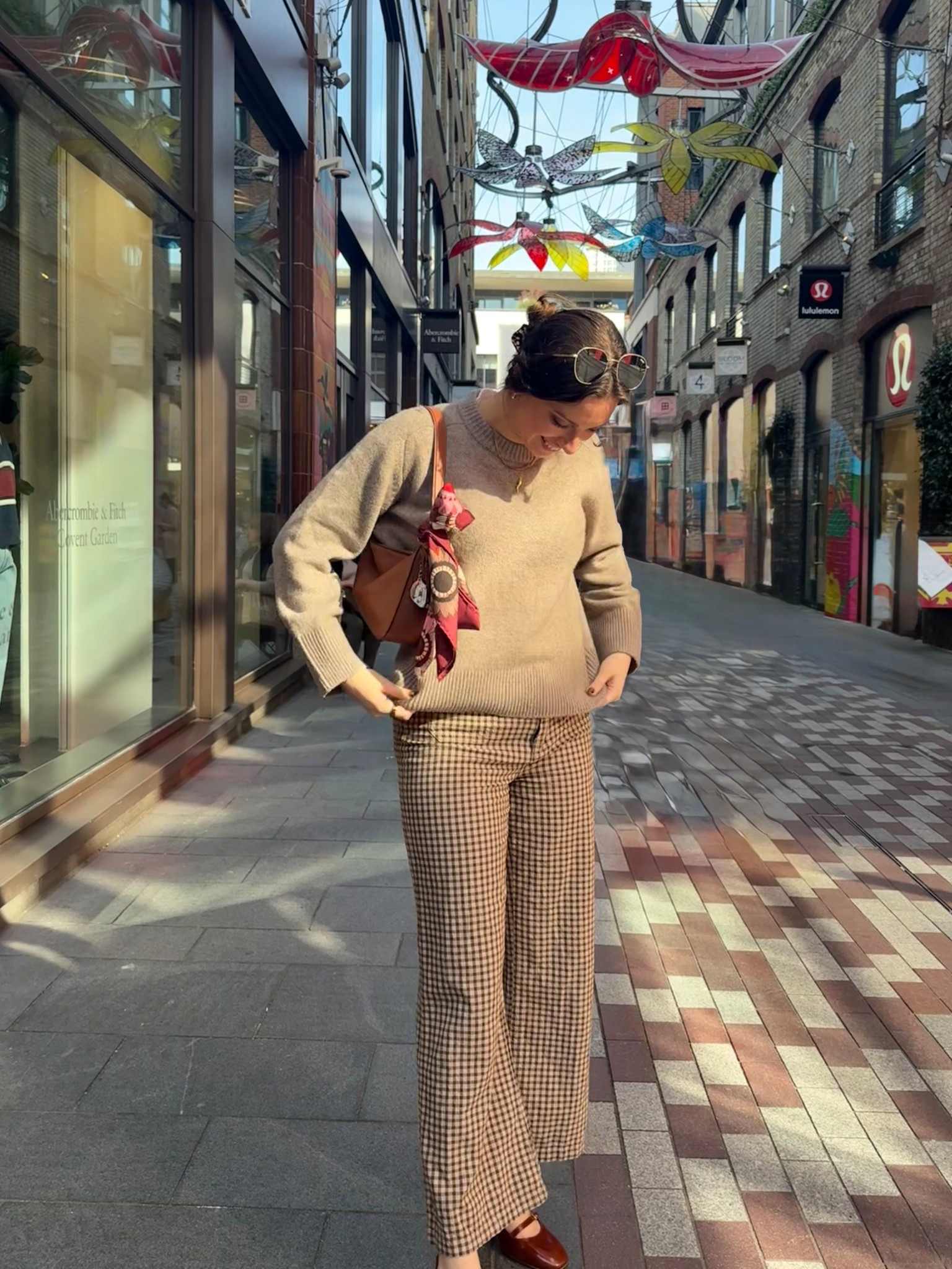 Pants are the Sailor Gingham Pants from Nuuly 🤎 late post from my trip to London!