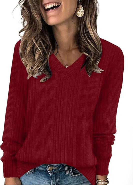 SAMPEEL V Neck Long Sleeve Shirts for Women Casual Fall Tops Lightweight Tunic Sweaters Fashion C... | Amazon (US)