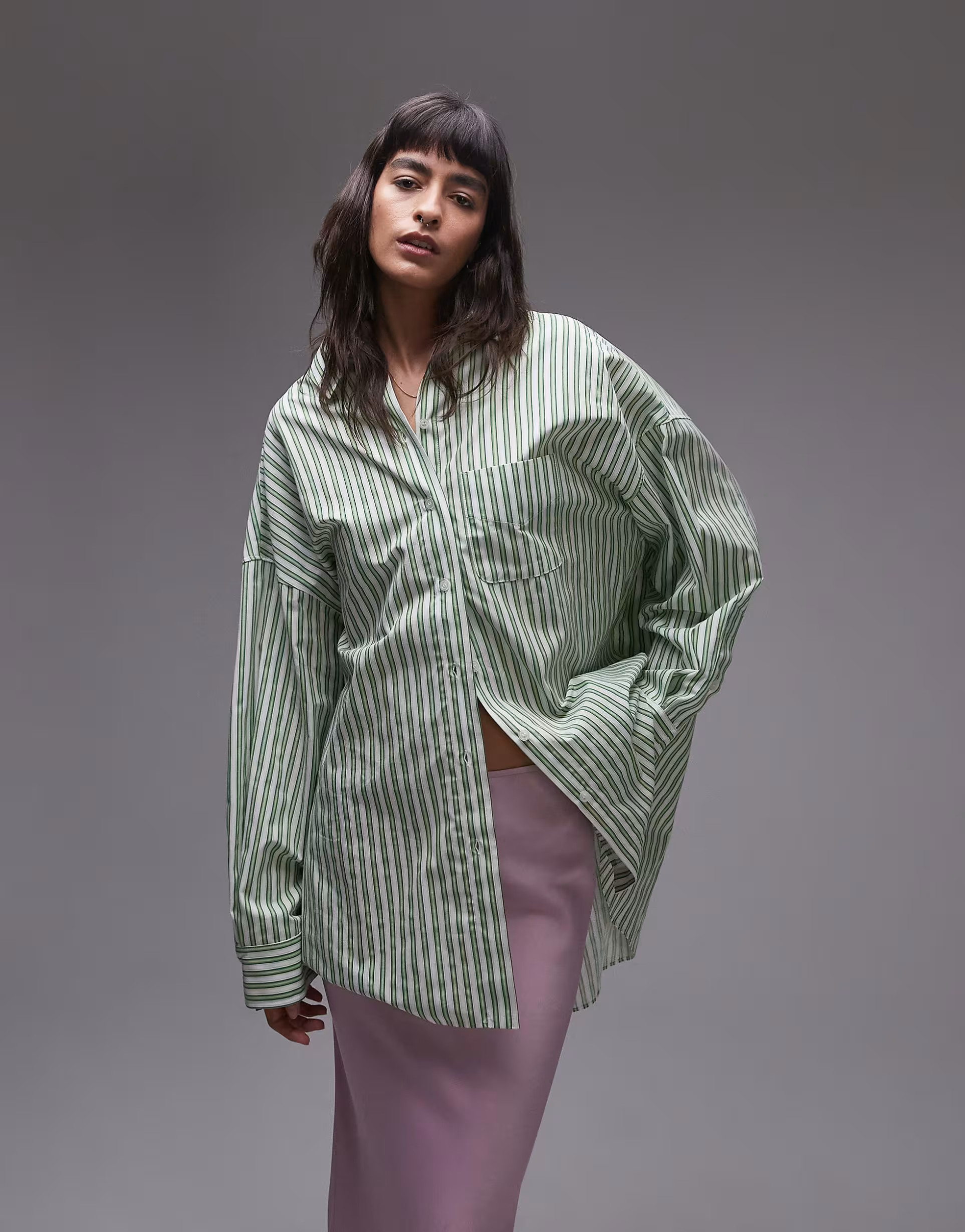 Topshop oversized shirt in green stripe | ASOS (Global)