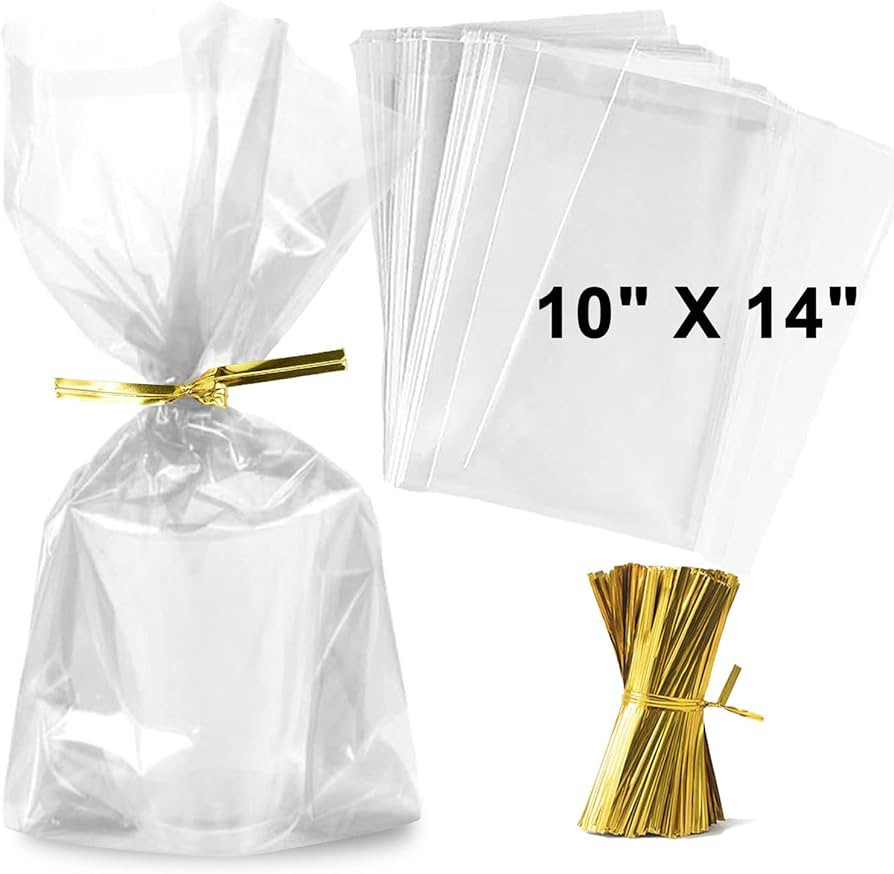 Zcintert Clear Cello Cellophane Treat Bags, 100 Pcs - 10" x 14"(2mils), Plastic Gift Bags for Can... | Amazon (US)