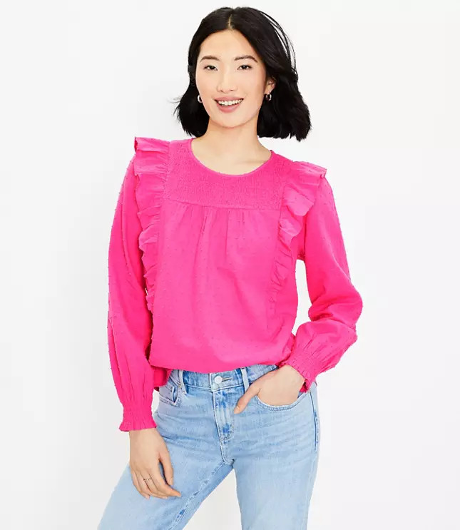 Clip Smocked Ruffle Blouse | LOFT